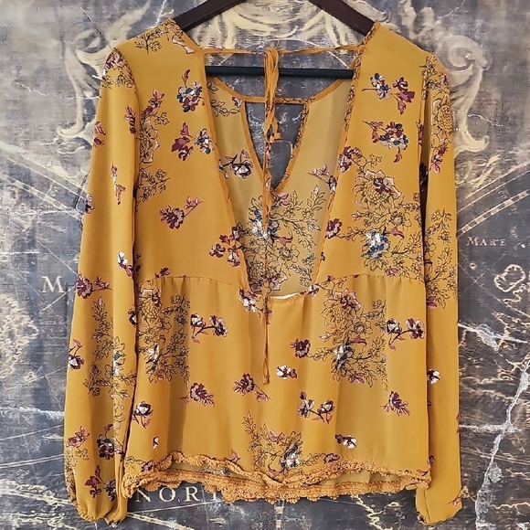 Jolt Gold Long Sleeve Tie Front Blouse - Picture 4 of 4